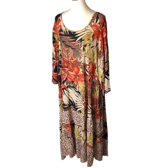BFA Classic Maxi Floral Dress Sz 3X Colorful Boho Lagenlook Artsy Fall Romantic - Picture 1 of 11